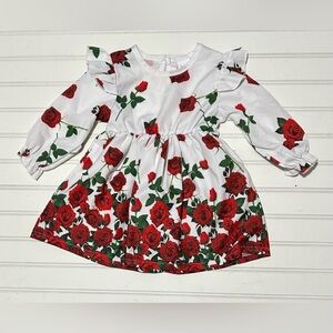 Baby Girl Dress Size‎ 9-12 Months White Red Floral Rose Party Holiday Casual